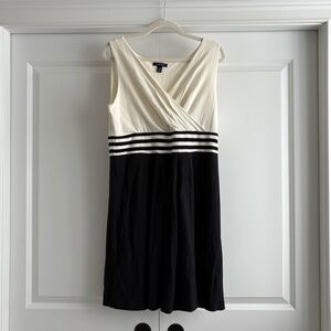 Lands' End Black and Cream Striped Mini Dress Petite